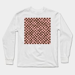 Warped Checkerboard, Pink and Brown Long Sleeve T-Shirt